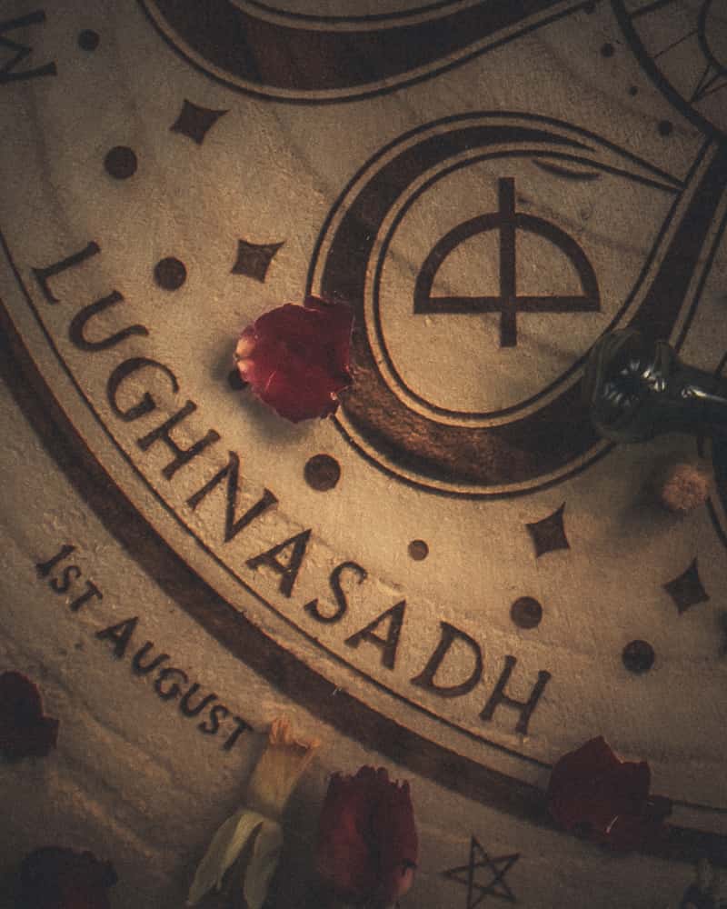 A closeup of the Wheel of the year focussing on the celebrations of Lughnasadh