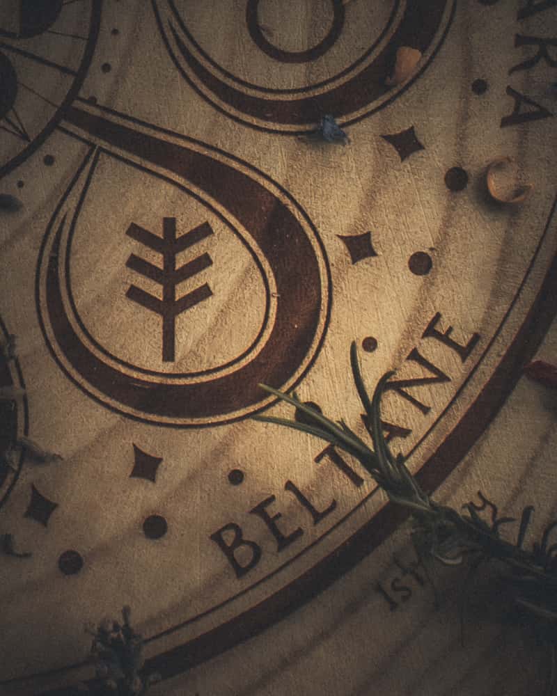 A closeup of the Wheel of the year focussing on the celebrations of Beltane