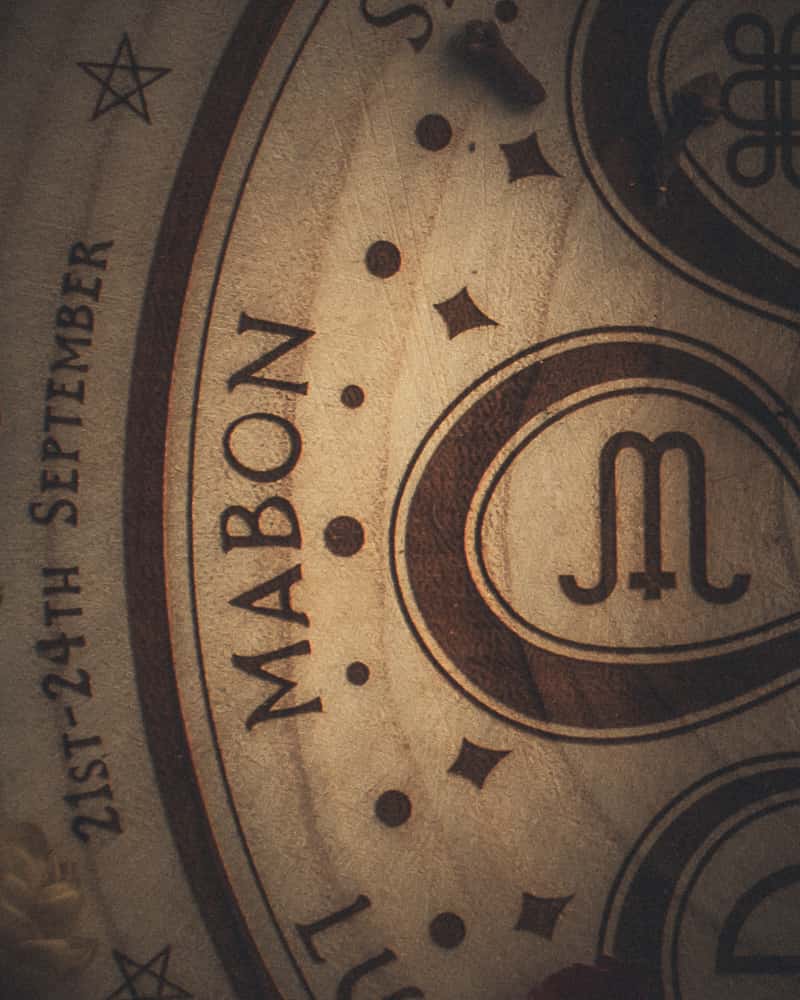 A closeup of the Wheel of the year focussing on the celebrations of Mabon